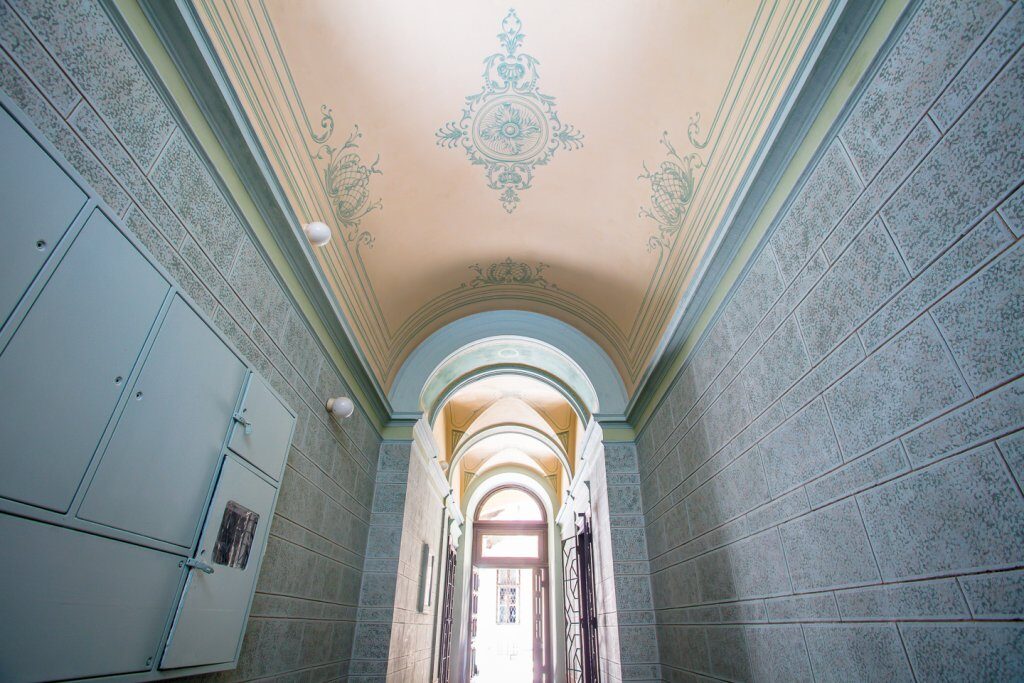 Heritage staircase ceiling with ornamental frescoes