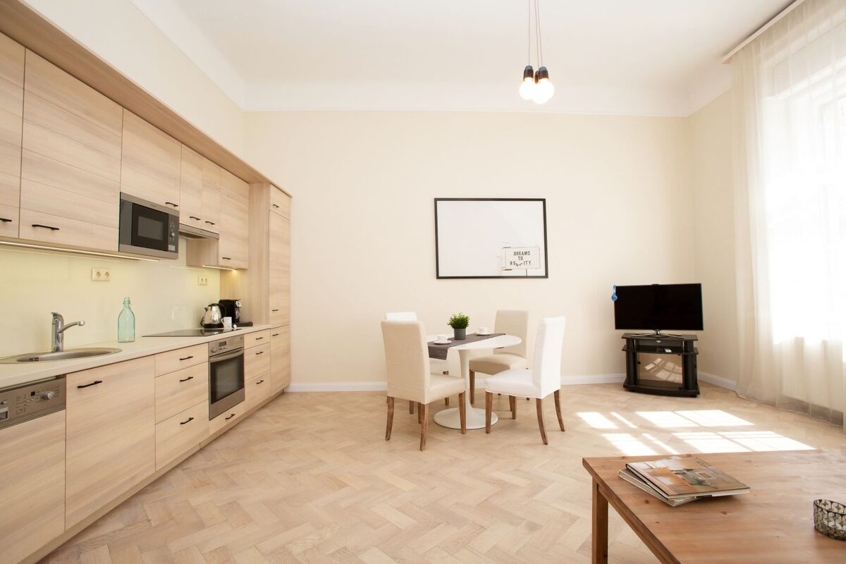 Open kitchen and living area
