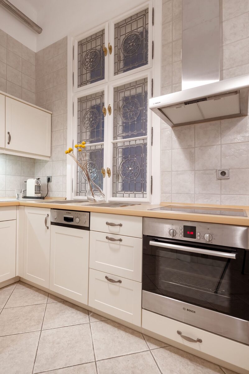 Kitchen with stained glass